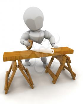 3D Render of a man sawing wood