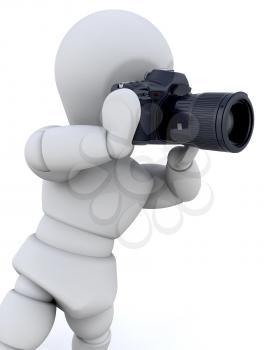 3D man using a digital camera isolated 