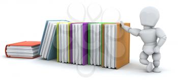 3d render of a man with a stack of books