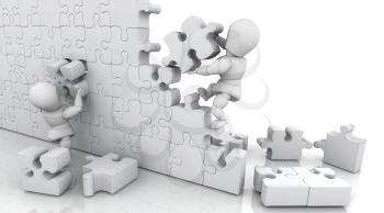 3D render of men solving a jigsaw puzzle