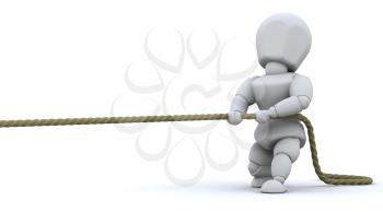 3d render of a man pulling on a rope
