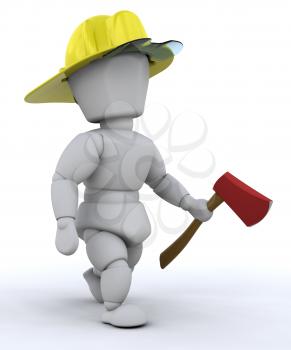 3D render of a firefighter with an axe