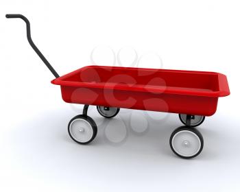 3D Red wagon isolated over a white background