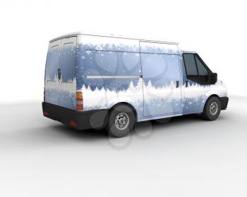 3D Render of a Christmas Delivery Van Isolated on White