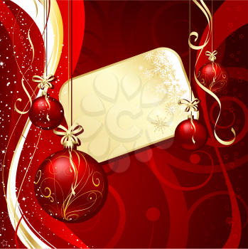 Decorative Christmas background with gold label