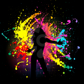 Silhouette of a female on a brightly coloured grunge background