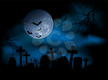 Spooky graveyard at night