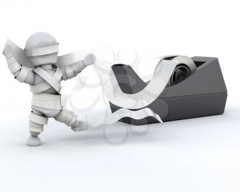 3D render of a man fighting with sticky tape