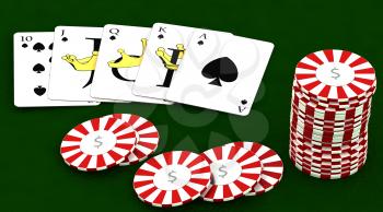 3D render of Casino chips and playing cards