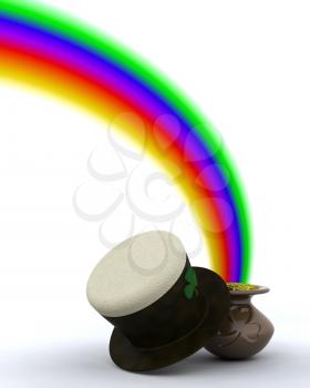 3d render of rainbow and pot of gold for st patricks day