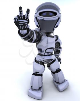 3D render of a robot presenting peace sign