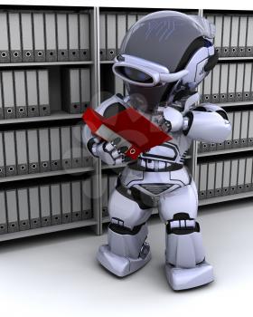 3D Render of robot filing documents