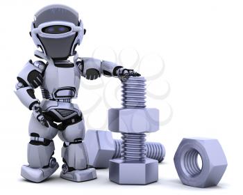 3D render of a robot  with nuts and bolts