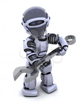 3D render of a robot  with open ended spanner