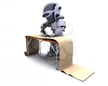 3D render of robot decorating with wallpaper