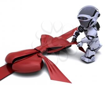 3D render of robot with gift bow