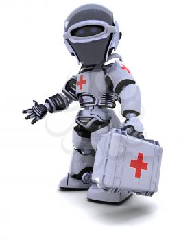 3D render of robot with first aid kit