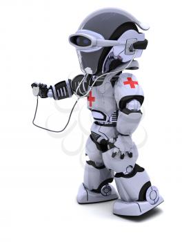 3D render of robot doctor with stethoscope
