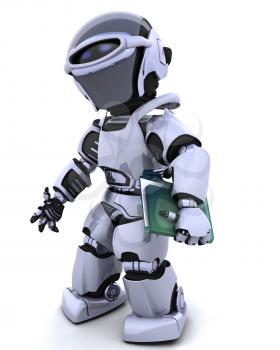 3D render of robot with document and folder