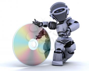 3D render of a robot with optical media disc