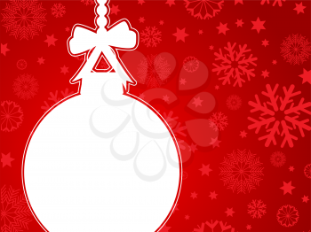 Decorative background with a Christmas bauble on snowflakes