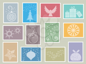 Collection of different designs of Christmas themed stamps