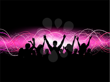 Silhouette of an excited crowd on an abstract background