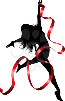 Silhouette of a female dancing with a red ribbon