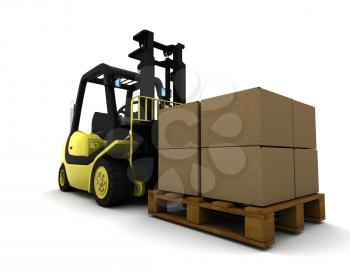 3D Render of Yellow Fork Lift Truck Isolated on White