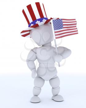 3D render of a man with american flag