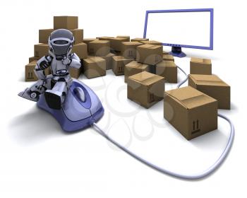 3D render of Robot with Shipping Boxes