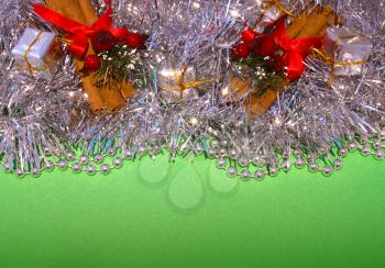 Christmas decorations on a green background