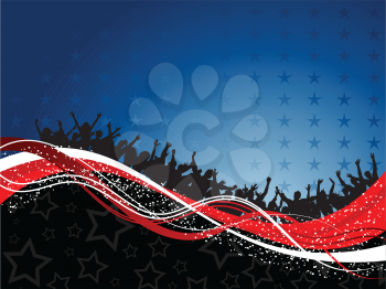 Decorative fourth of July background with silhouette of a party crowd