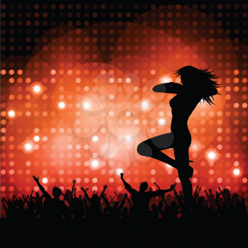 Silhouette of a party crowd with a sexy female dancer