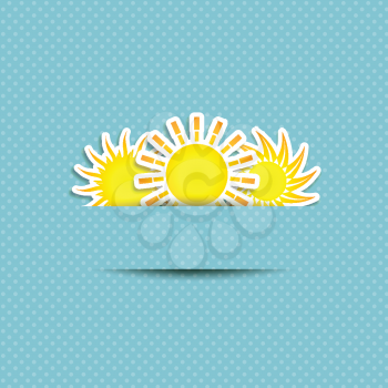 Sun symbols on a blue polka dot background