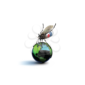 Royalty Free Clipart Image of a Bug on the World