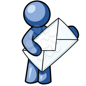 Royalty Free Clipart Image of a Blue Man Holding an Envelope