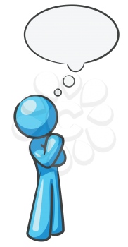 Royalty Free Clipart Image of a Blue Guy With a Thought Bubble