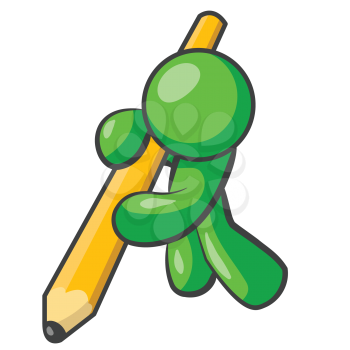 Royalty Free Clipart Image of a Green Man Holding a Pencil