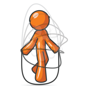 Orange man jumping rope for a workout.