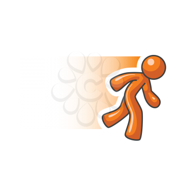An orange man running fast leaving an orange motion blur behind him. 