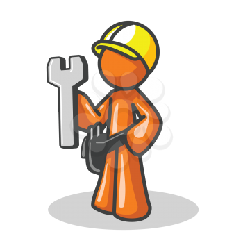 An orange man with a hard hat and wrench, good symbol for website construction, or even real construction!