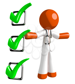 Orange Man doctor Presenting Green Checkmark List