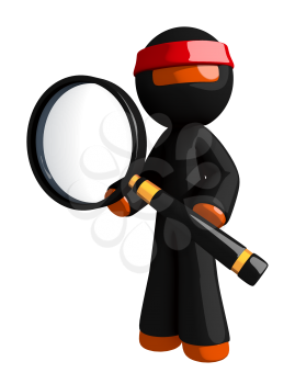 Orange Man Ninja Warrior Posing with Magnifying Glass