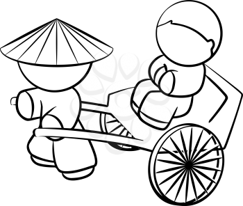 Line drawing of Chinese rickshaw