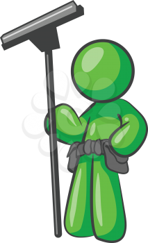 A green man holding a squeegee, confident in his work.