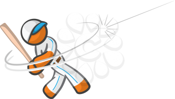 Orange person baseball player swinging at a ball