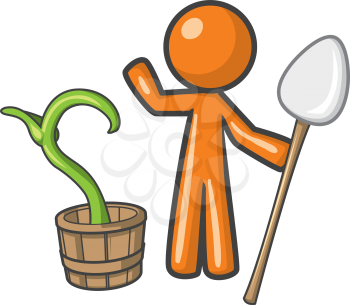 Orange person Gardener with Plant