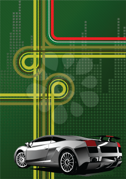 Royalty Free Clipart Image of a Car on a Green Background With Stripes