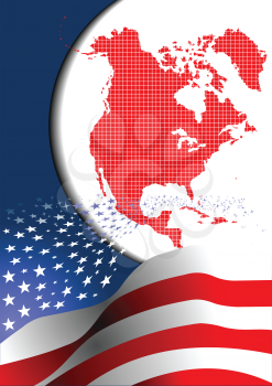 Royalty Free Clipart Image of an American Flag With a Picture of North America
